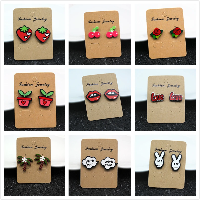 

E098 Fashion Jewelry Cute Cartoon Rose Watermelon Cherry Stud Earrings For Women and Girls Creative Art Fruits Plants Earrings