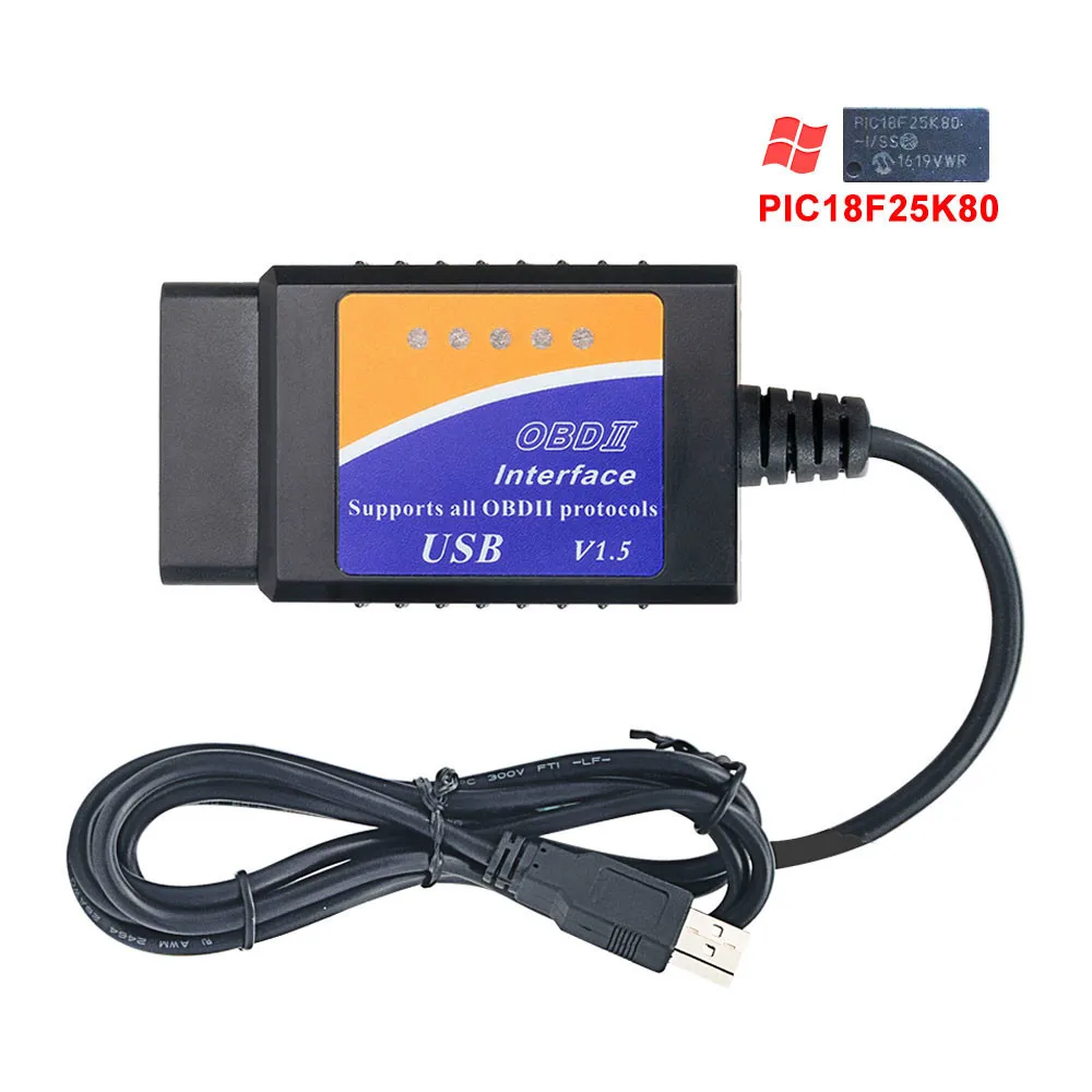 ELM327 USB V1.5 сканер Интерфейс PIC18F25K80 чипом OBDII Авто код ридер OBD2 автомобильный диагностический инструмент ELM 327 J1850 диагностический инструмент