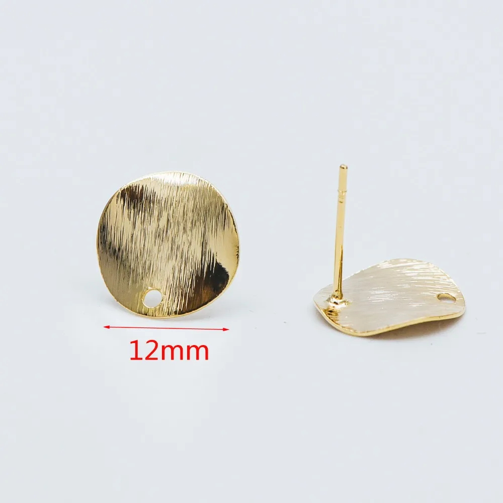 

10pcs Brushed Gold Disc Ear Posts 12mm, 18K Gold Plated Brass, Geometric Round Disk Stud Earrings (#GB-470)