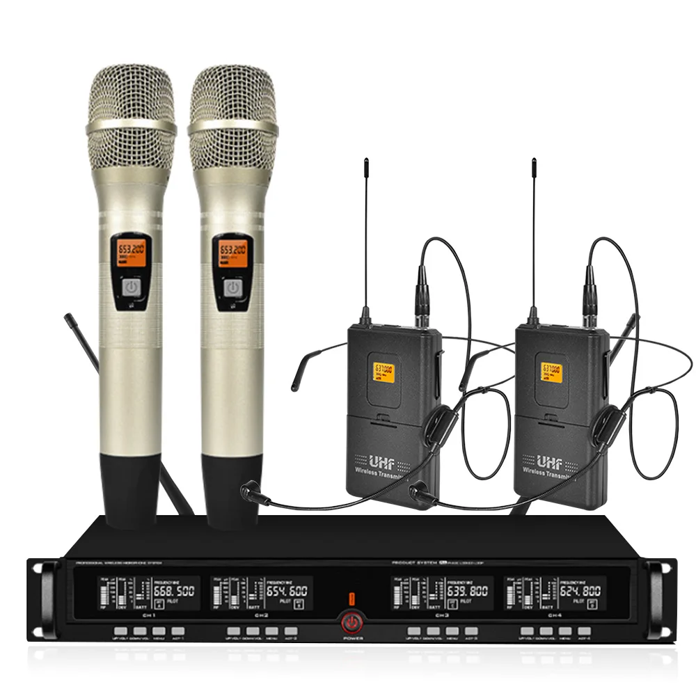 Четыре канала Беспроводной микрофон конференции Системы профессиональный микрофон 4 канала динамический 4 ручной микрофон