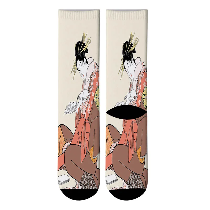 Новые японские носки с 3D принтом Ukiyoe, мужские длинные носки с масляной краской, мужские носки без пятки с рисунком Харадзюку