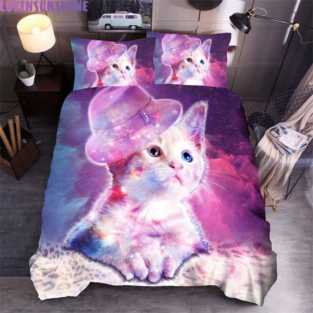 

LOVINSUNSHINE Comforter Set Queen King Size Duvet Cover Pink Cat Print 3d Bedding Sets AB#187
