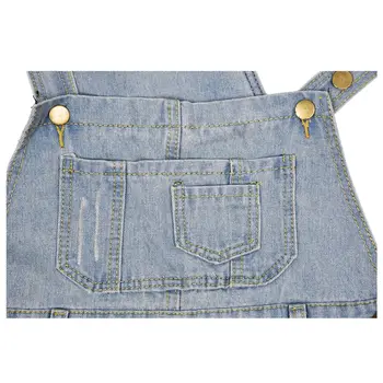 

Denim Rompers Strap Pockets Frayed Ripped Holes Overalls Jumpsuits for Women Light Blue M