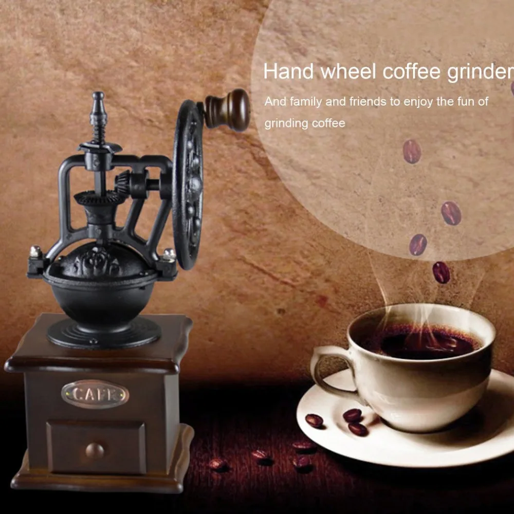 

ICOCO Manual Coffee Grinder Vintage Style Wooden Coffee Bean Mill Grinding Ferris Wheel Design Hand Coffee Maker Machine