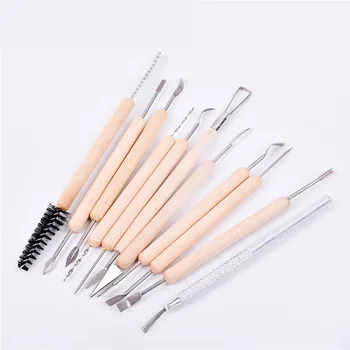 

11pcs/set Wax Carving Pottery Tools Smoothing Wax Clay Sculpting Ceramics Wooden Handle Modeling Clay Tools