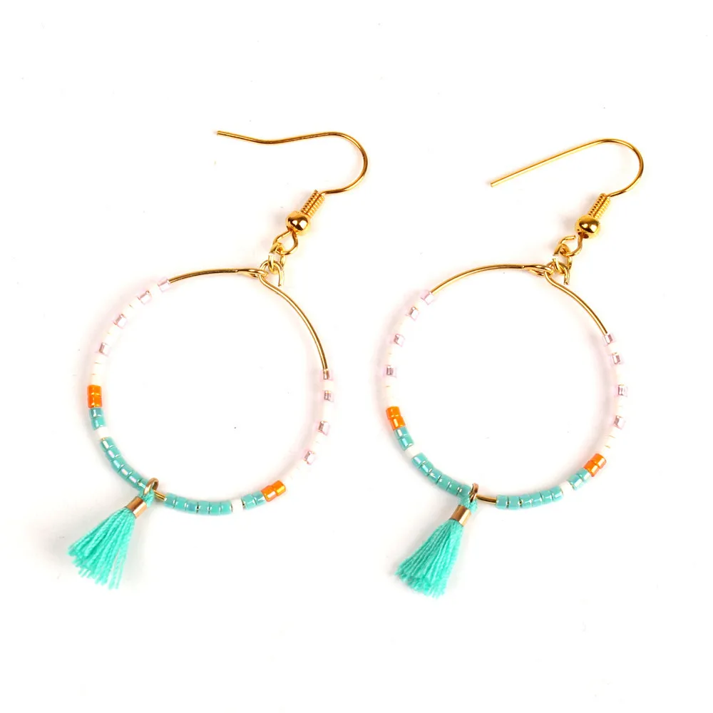 

Bohemian tassel big circle earrings Fashion creative MIYUKI antique bead hand made jewelry earrings