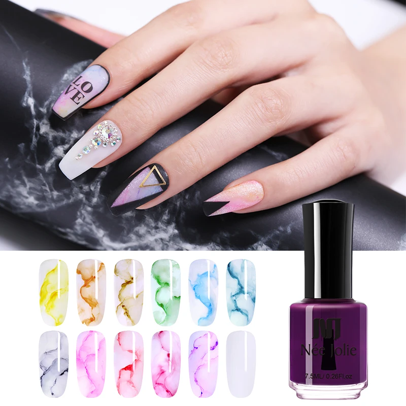 

NEE JOLIE 7.5ml Watercolor Blossom Nail Polish 12 Colors Nail Ink Pure Colors Black Purple for Nails DIY Nail Art Varnish