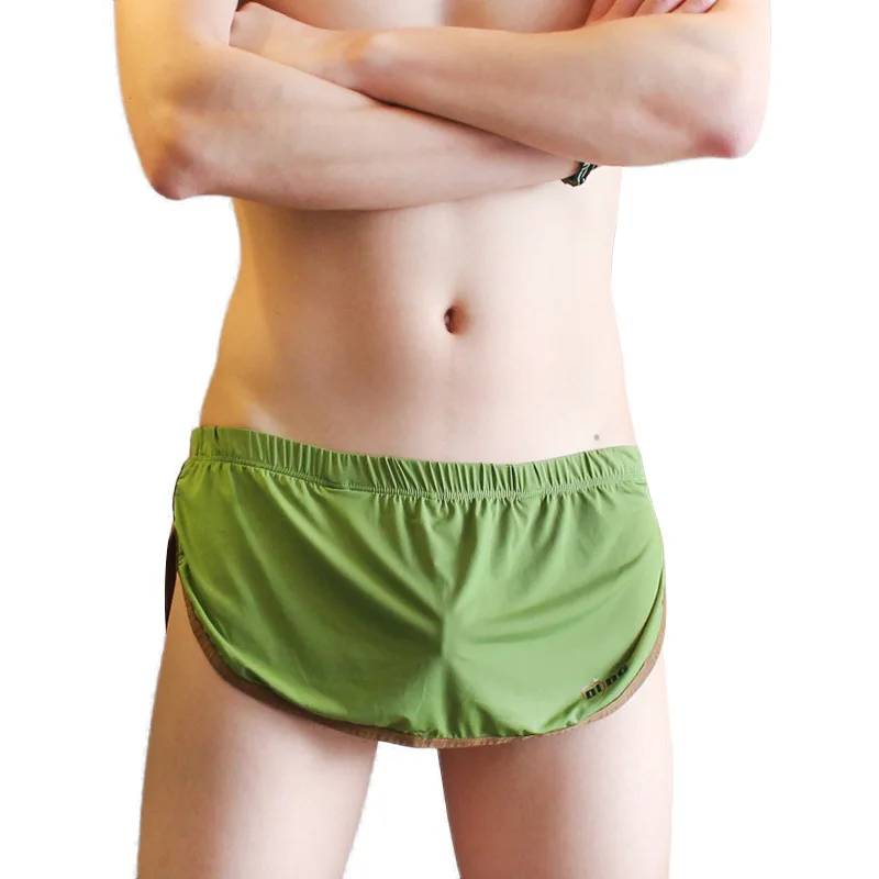 Сексуальные мужские стринги внутри нижнее белье сплит мужские сна лаунж-Пижама удобные повседневные мужские Бесшовные домашняя одежда для сна плавки - Цвет: green