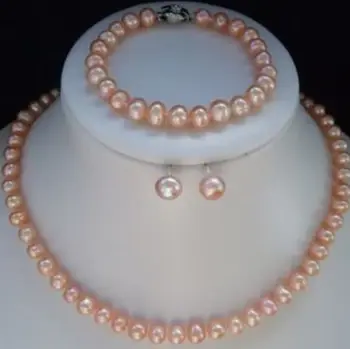 

Wholesale price 16new ^^^^Faddish 8-9MM Natural Pink Akoya Cultured Pearl bracelets necklace earrings set