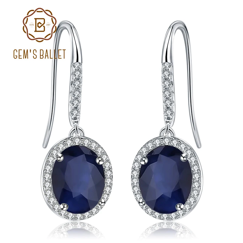 

GEM'S BALLET 4.04Ct Natural Blue Sapphire Gemstone Dangle Earrings 925 Sterling Silver Dazzling Earrings for Women Fine Jewelry