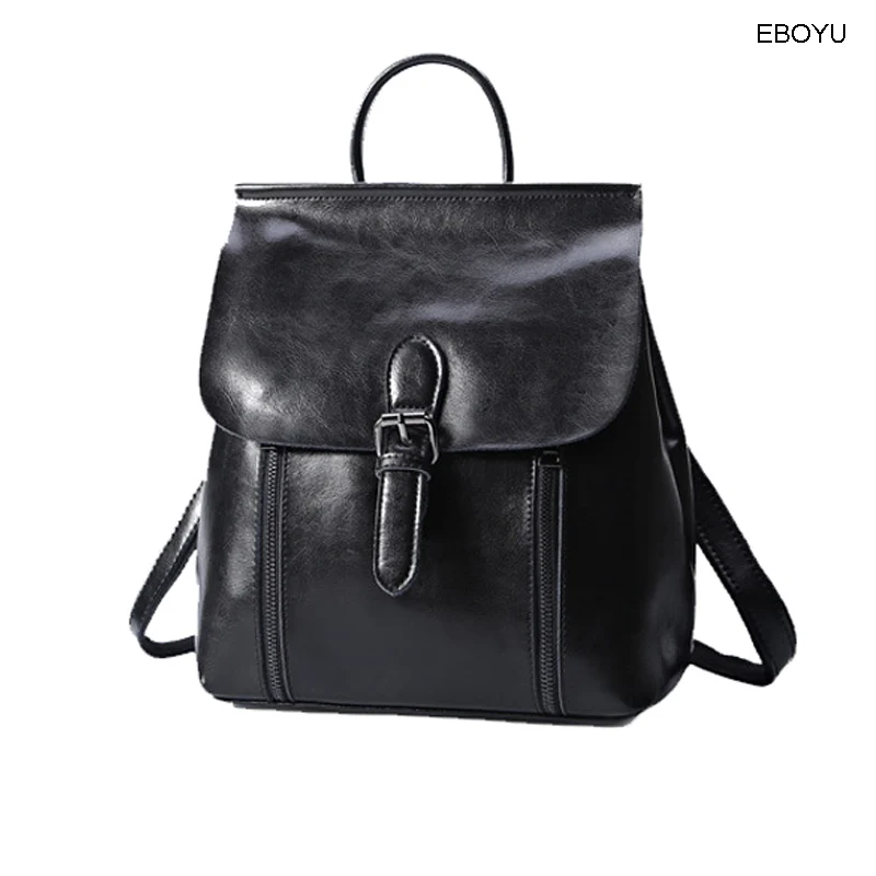 

EBOYU Genuine Leather Women Backpack With Belts Purse Casual Daypack Ladies Travel Bag School Shoulder Bookbag for Girls #8336