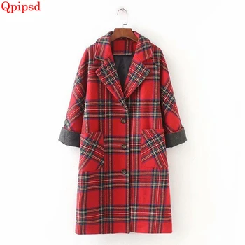 

High Quality Ms Woolen Coat 2020 Autumn Winter Warm Plaid Wool Jacket Female Long Single-breasted Wool Coat Women Loose Overcoat