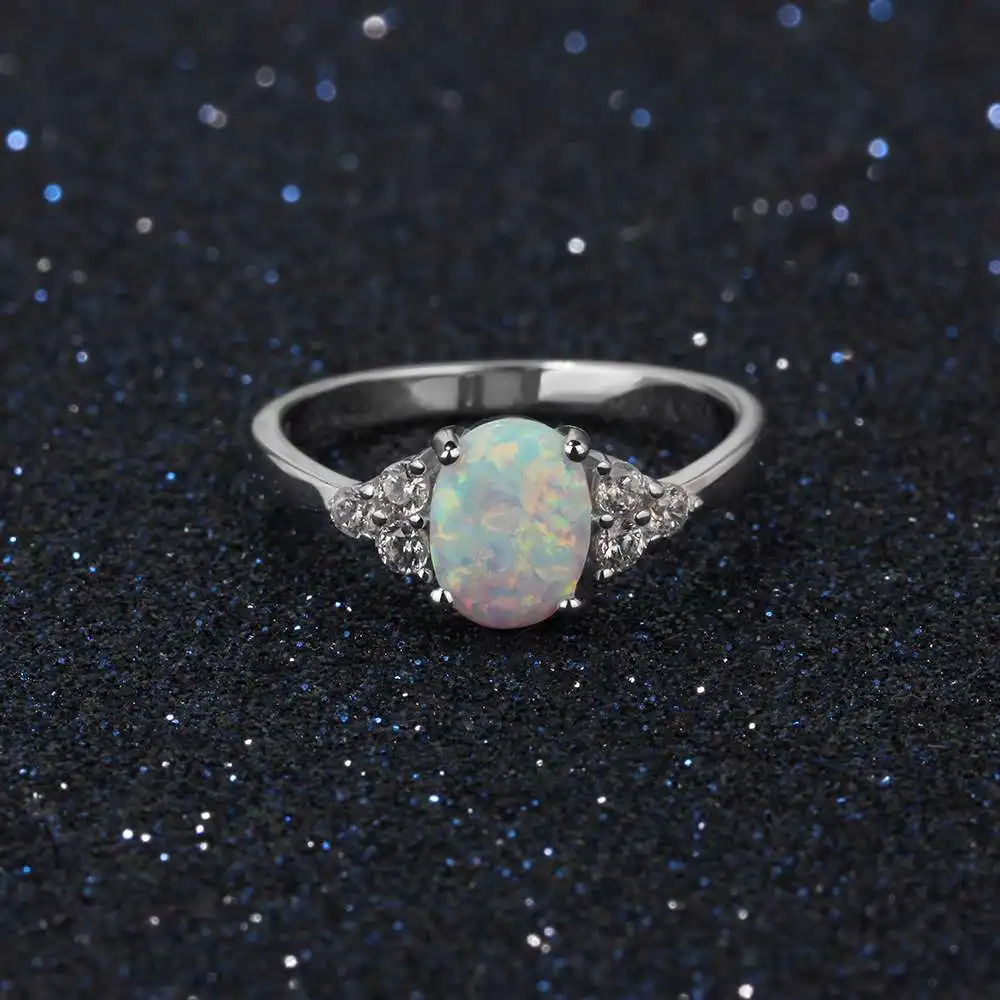 Классическое Обручальное кольцо 8 мм овальный опал в форме мороженого камень подлинный 925 пробы серебряные кольца для женщин ювелирные изделия(JewelOra RI103621