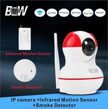Система Видеонаблюдения Камеры Wi-Fi Ip-камера Беспроводная + Инфракрасный Motion Sensor + Детектор Дыма Сигнализация Безопасности BW12R