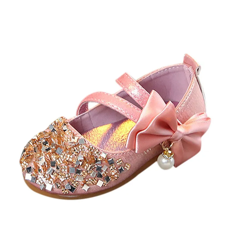 

Girls shoes Children Kids Baby Girls Bowknot Bling Pearl Casual Princess Single Dance Shoes zapatos #4J06
