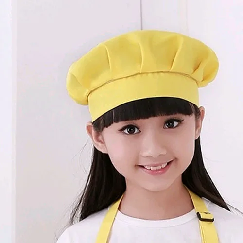 New Child Hat Cute Children Kids Girls Cooking Baking Kitchen School Children Bib Headwear Solid Caps DIY