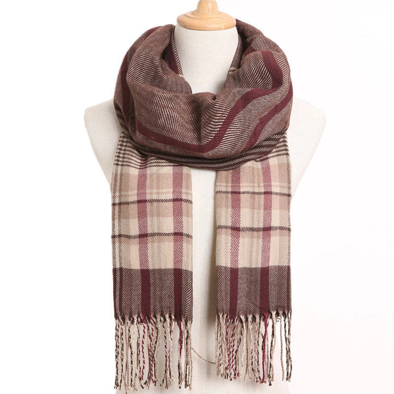 [VIANOSI] клетчатый зимний шарф женский тёплый платок одноцветные шарфы модные шарфы на каждый день кашемировые шарфы - Цвет: 37