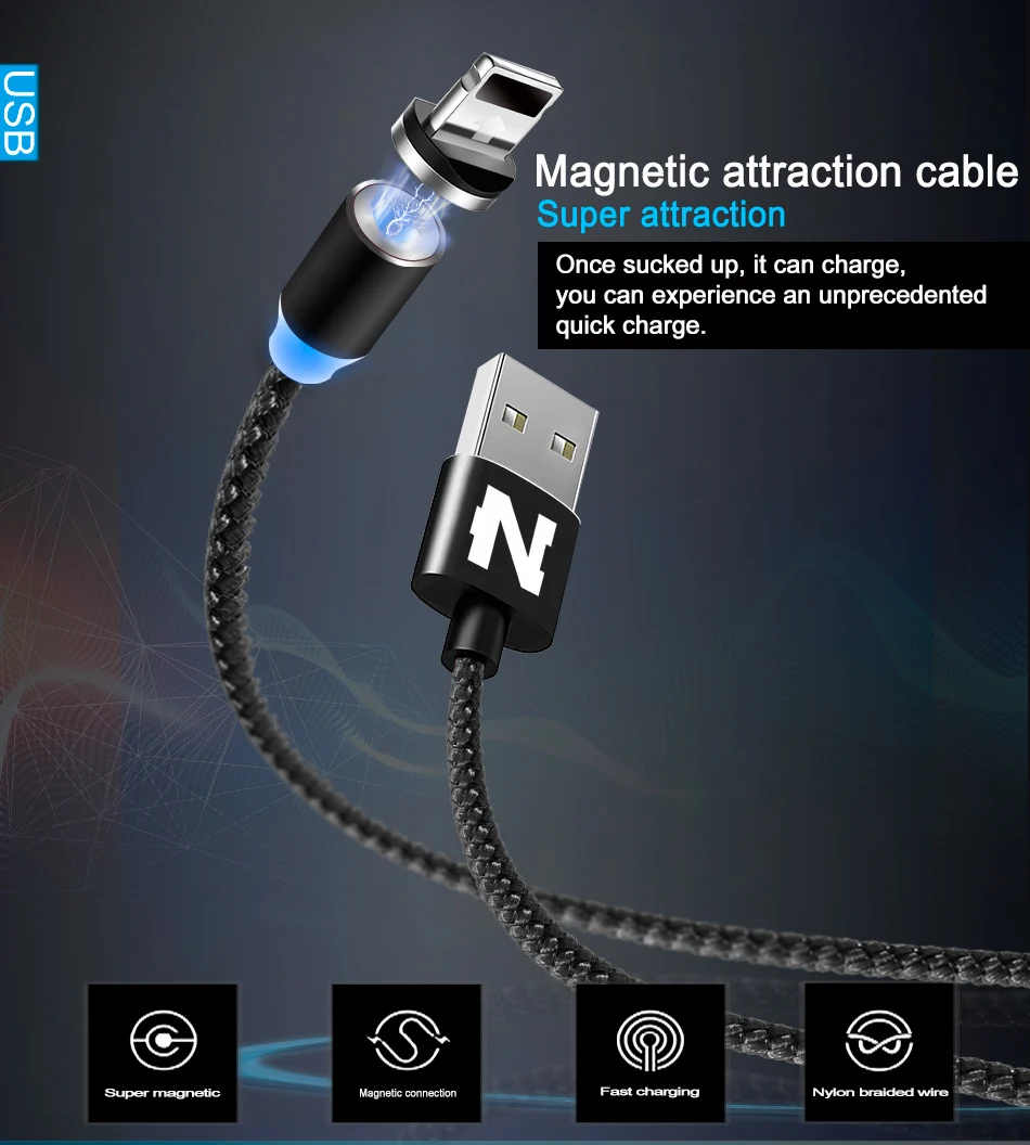 Магнитный зарядный кабель Micro USB для iPhone XR XS Max X, магнитное зарядное устройство usb type C, светодиодный кабель для зарядки, 1, 2 м