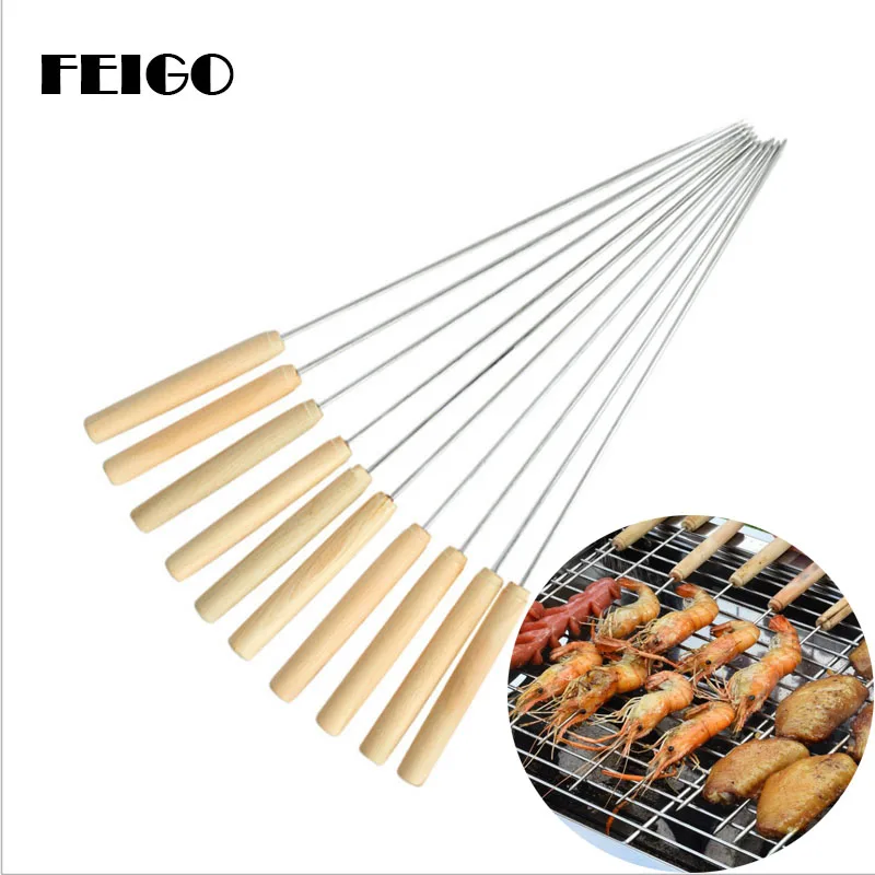 FEIGO 10Pcs/set Camping BBQ Forks Stainless Steel Barbecue Fork