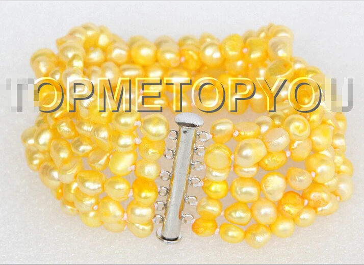 

Genuine 8" 8mm 6row Baroque yellow pearls bracelet E3644^^^@^Noble style Natural Fine jewe SHIPPING new >>-hot