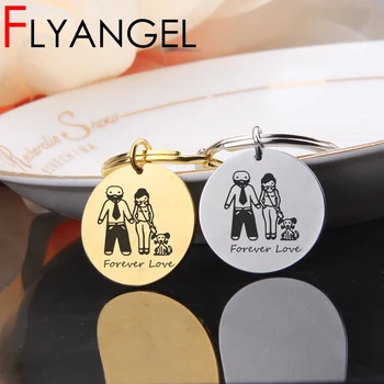 

FLYANGEL Forever Love Family Key Chain Engraved Keyring Couples Lover Pet Lover Present Cute High Quality Bag Charm