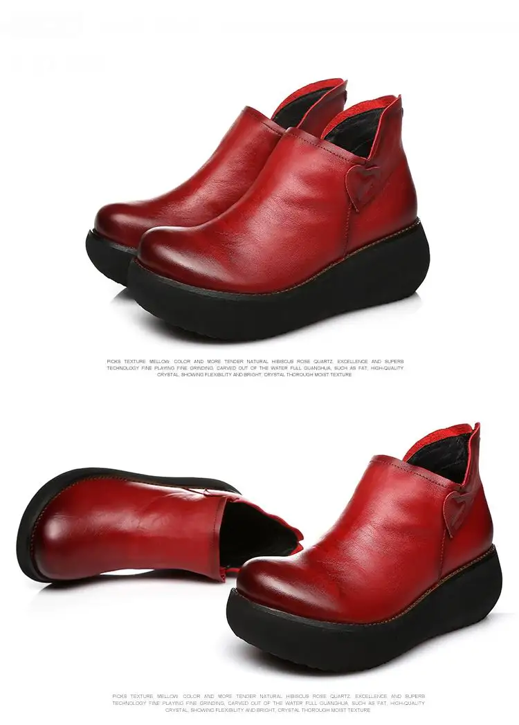 Новые осенние Для женщин из натуральной кожи обувь на платформе туфли на танкетке женские туфли на высоком каблуке женские туфли-лодочки ручной работы; обувь для мамы