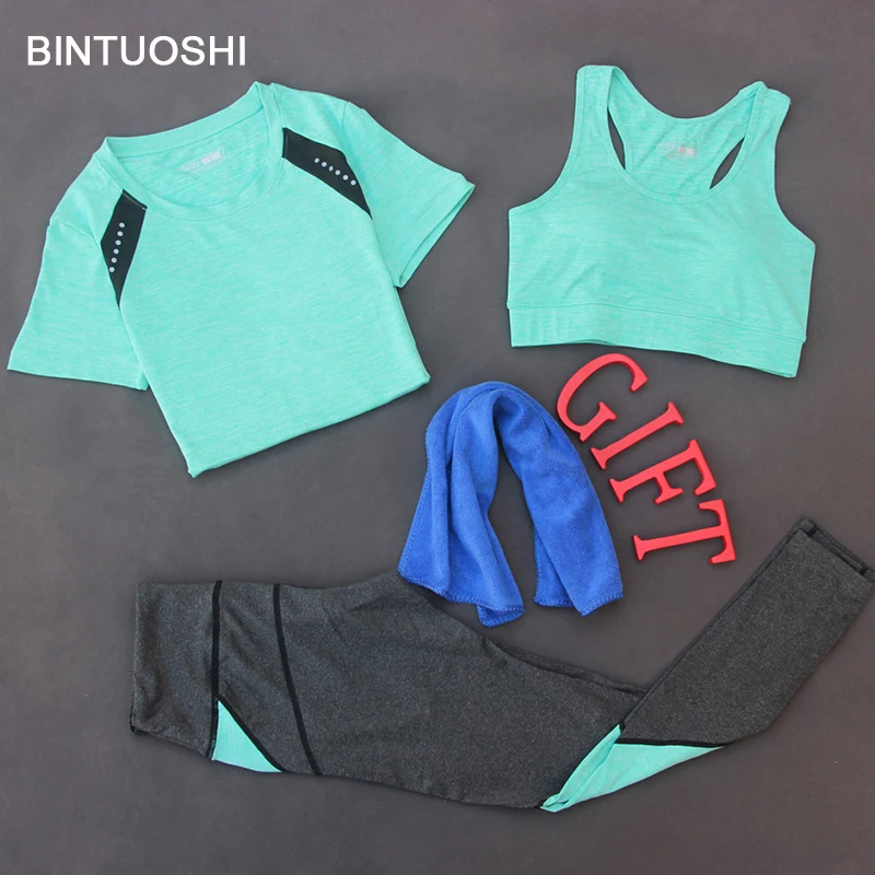 BINTUOSHI 3 Pieces Set Women Yoga Sets Gym Sportswear Yoga T-Shirt Tops & Sports Bra Vest & Fitness Pants Sports Suit Women BINTUOSHI 3 Pieces Set Women Yoga Sets Gym Sportswear Yoga T-Shirt Tops & Sports Bra Vest & Fitness Pants Sports Suit Women