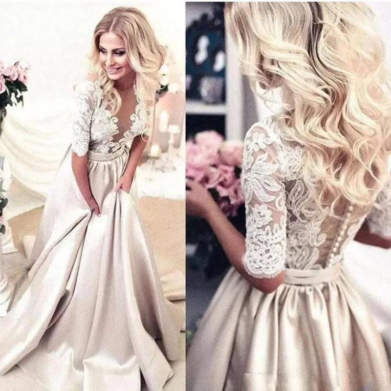 Bohemian Dress Women Light Champagne Vestido De Festa Top Quality Woman Dresses Long Custom Made Applique Formal Gowns 99
