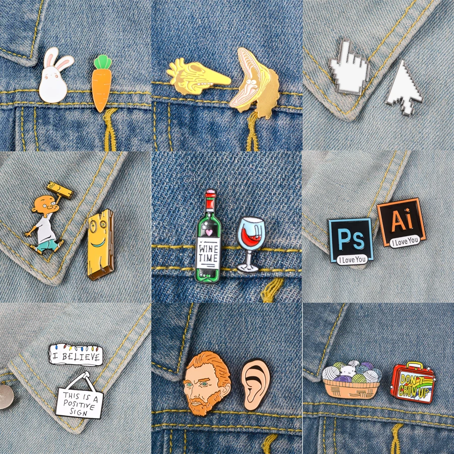 

2pcs/set Brooches and Pins Wine time PS AI Cursor icon Animal set Artist Christmas Lights Enamel Pins Badges Cartoon Jewelry