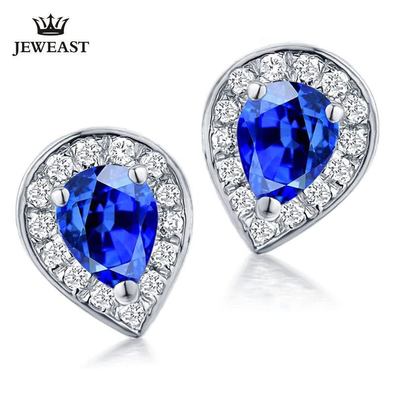 

Natural Sapphire 18K Pure Gold Earring Real AU 750 Solid Gold Earrings Diamond Trendy Fine Jewelry Hot Sell New 2019