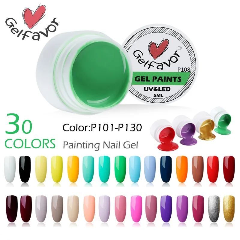 

Gelfavor Painting Varnishes Nail Gel 5ML Art Design Glitter UV Soak Off Lacquer Need Base Top Gel Nail Polish for A Manicure