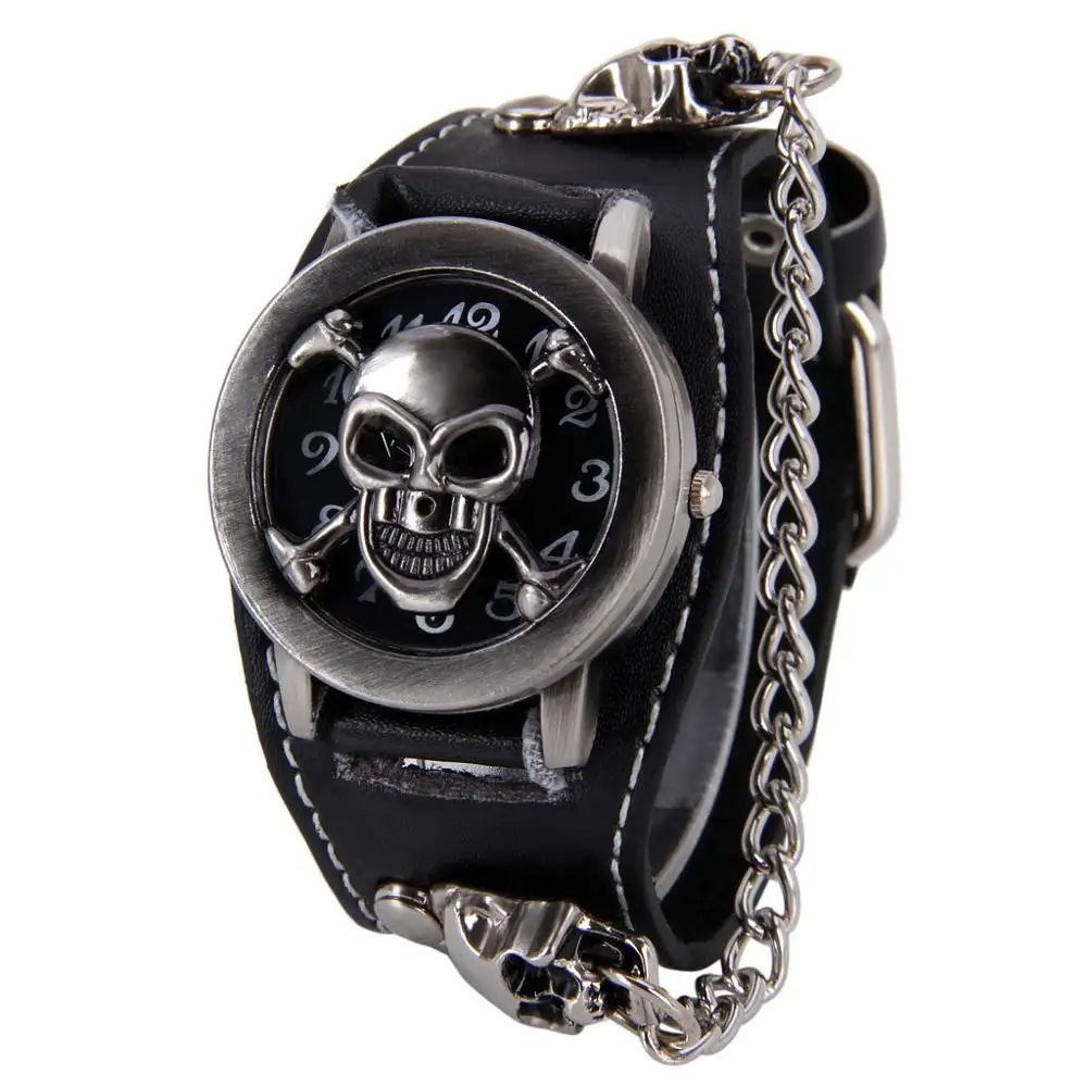 New Copper Unique Skull Quartz Punk Watches Luxury Style Heavy Metal Rivet Watch Tide Head Leather Pin Buckle Punk Watch