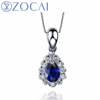شراءZOCAI العلامة التجارية قلادة الياقوت الطبيعي 0.50CT الأحجار الكريمة مع 0.18CT الماس 18k الأبيض حلية ذهبية 925 الفضة سلسلة قلادة المرأة