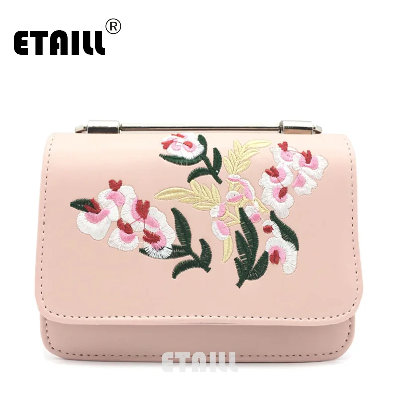 

ETAILL 2017 Flowers Embroidered Small Chains Bag Women Candy Color Messenger Bags Female Handbag Shoulder Bag Flap Women Bag