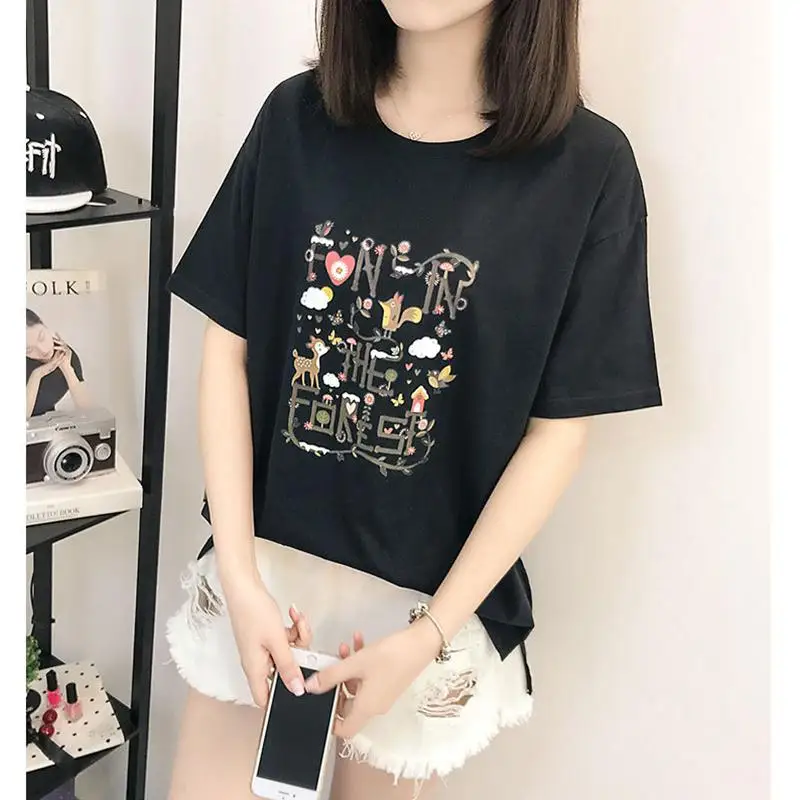 

2019 New Yfashion Women Summer Short Front Long Back Printed Casual T - shirt Top