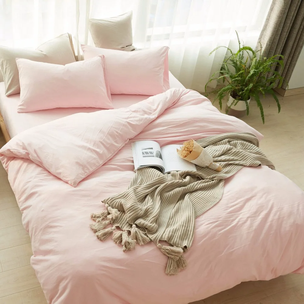 100 Knitted Cotton Duvet Cover Set King Size Bed Set Pink Bed