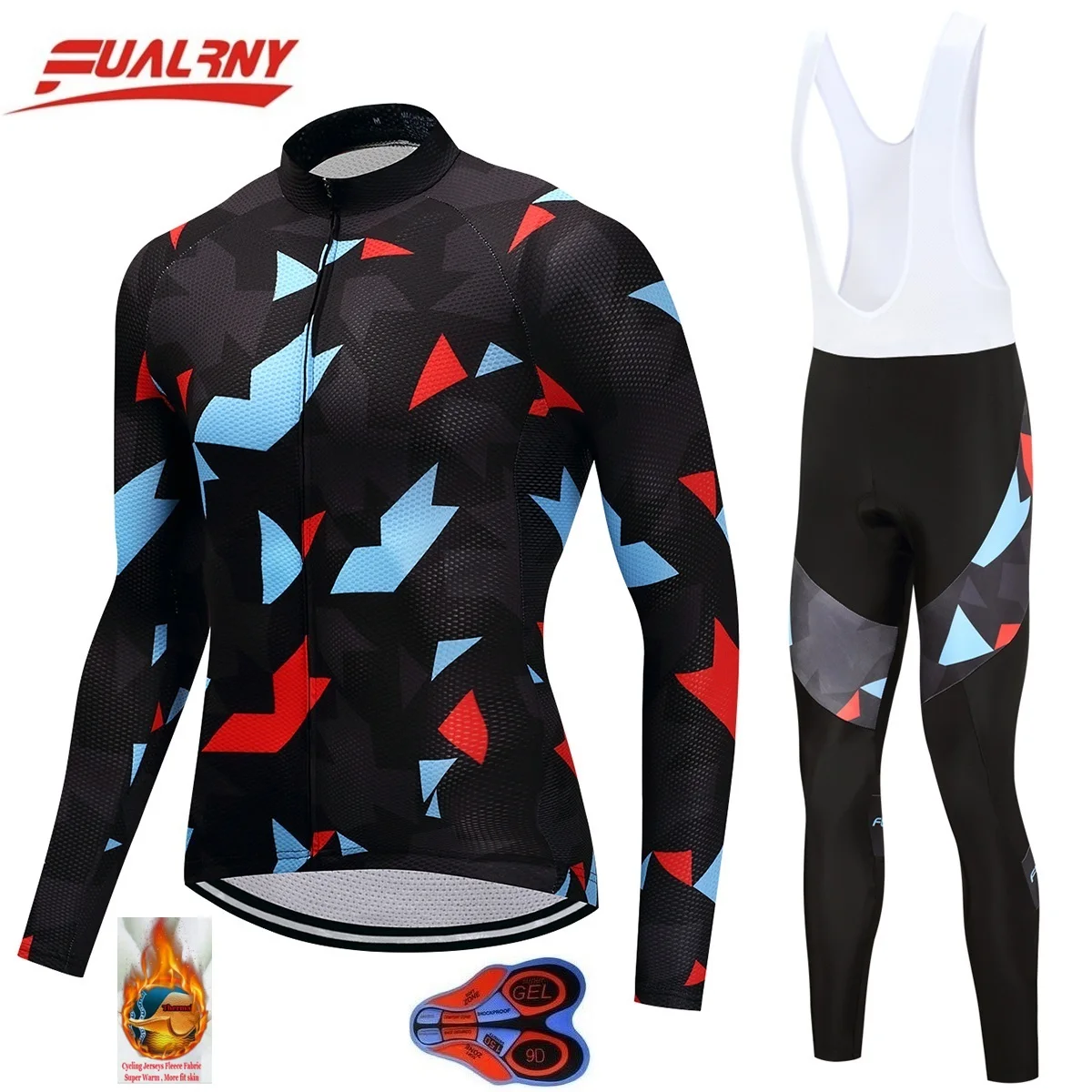 

2019 FUALRNY NEW cycling jersey long sleeve men with pants cycling set mtb bike cycling winter Thermal Fleece 9D gel camouflage