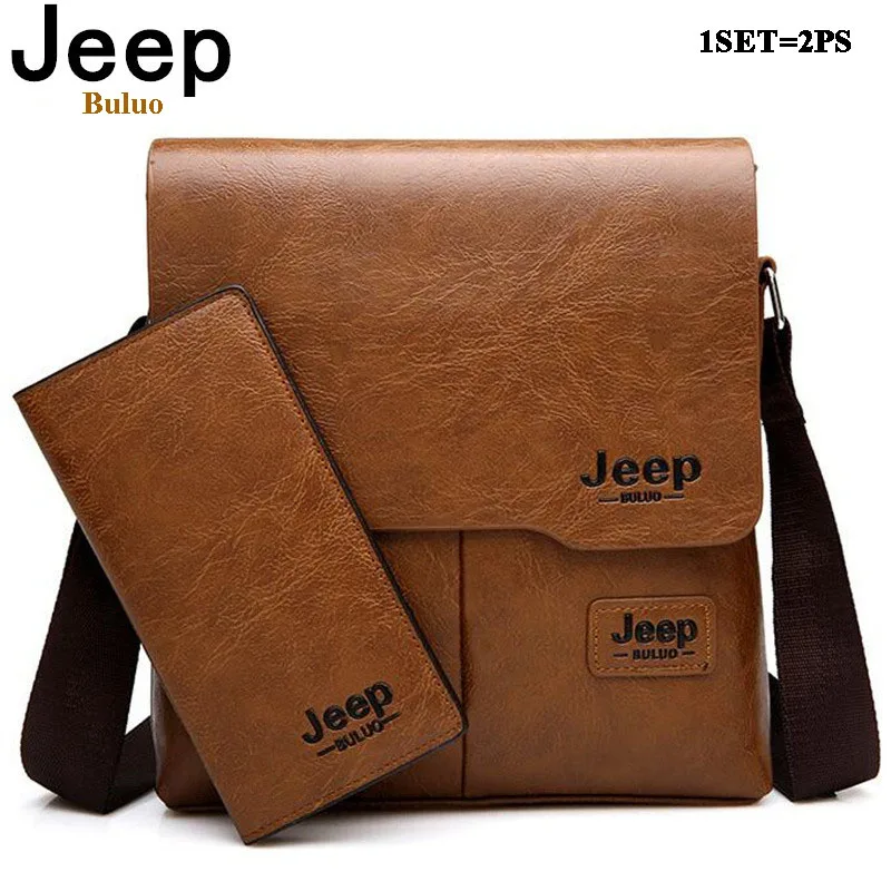 

JEEP BULUO Men Pu Leather Shoulder Bags 2 Set Man Messenger Bag Business Crossbody Casual Bag Famous Brand Male Purse Travel Bag