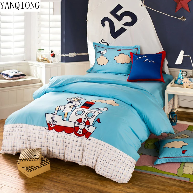 

YANQIONG Home textile children's series bedding set 100% cotton very healthy duvet cover Bed sheet sea trip pattern