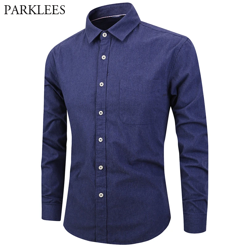 2019 Brushed Cotton Shirt Men Casual ...