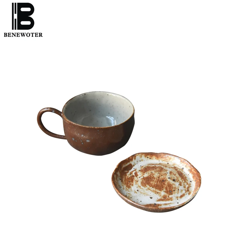 

90cc Japanese-style Ceramic Pottery Espresso Coffee Cup with Saucer Vintage Drinkware Office Master Mini Yogurt Mug Milk Cups