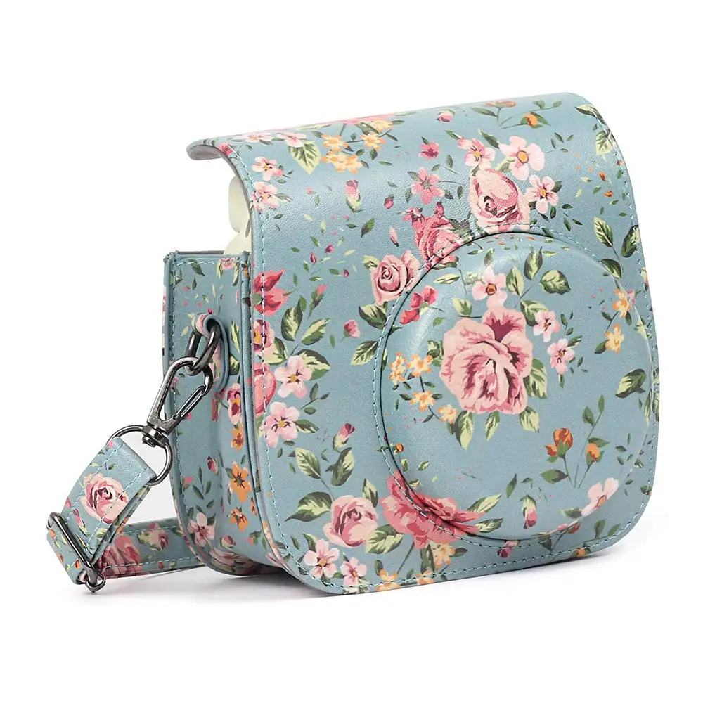 

CAIUL Mini Camera Case for Fujifilm Instax Mini 9 8 8+ Instant Film Camera Premium PU Leather with Shoulder Strap (Rose Blue)
