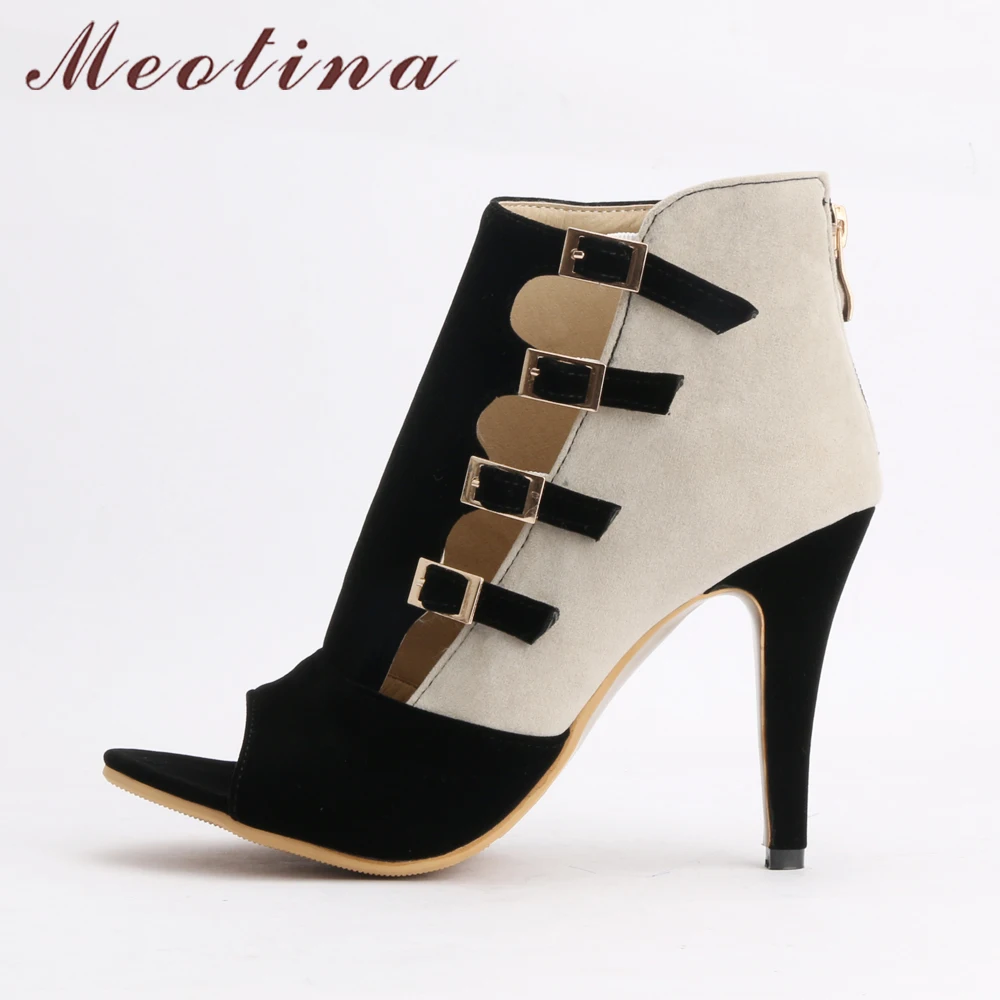 Meotina Women Shoes High Heels Gladiator Shoes Plus Size 34-46 Summer Party Pumps Red Buckle High Heel Shoes Zip chaussure femme