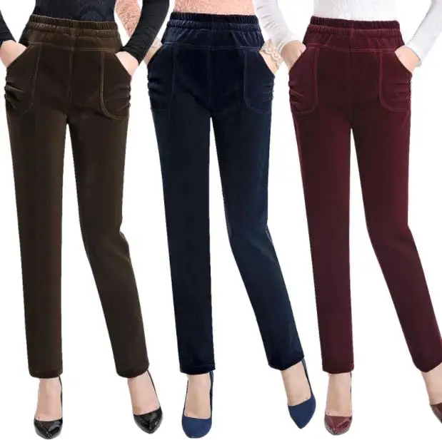 Новые осенние и зимние женские вельветовые брюки плюс бархатные брюки размера плюс 4xl с высокой эластичной талией Прямые брюки LM79
