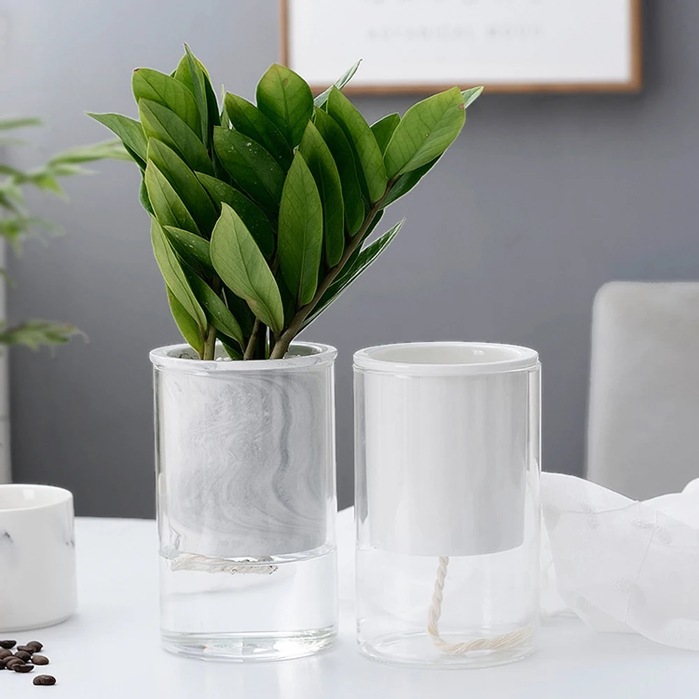 Home Ceramic Plants Pot Flower Succulent Self Watering Pot for Office Desktop Maceta verde auto absorbente RT99