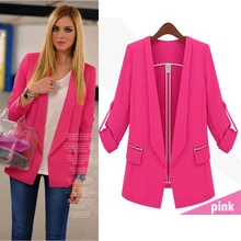 Plus Size 2016 Autumn Fashion Women Long Blazer Slim Jacket Ladies Suit Coat Blazer Feminino Black Pink Women Blaser XL T5261