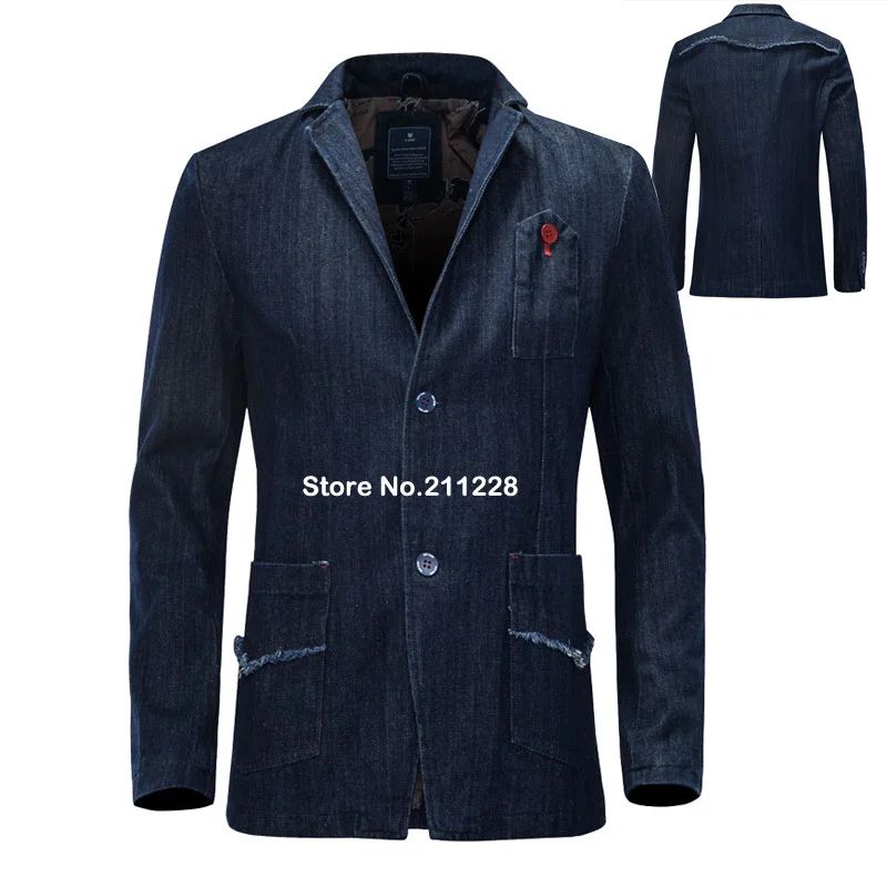 Spring Autumn Men's Fashion Slim Fitted Designer Blue Denim Blazer Coat