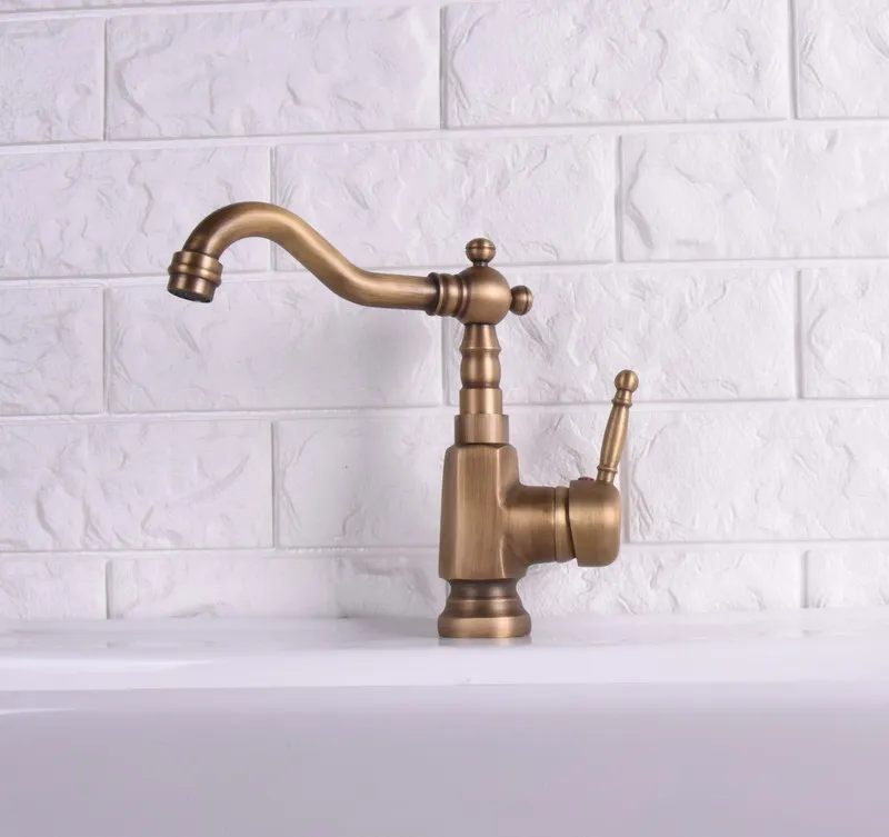 Vintage Antique Brass Single Lever Handle Swivel Spout Bathroom Basin Kitchen Sink Faucet Cold & Hot Mixer Tap asf122