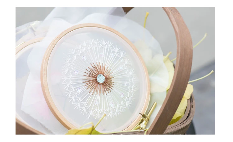 European handmade embroidery DIY transparent mesh organza art decoration ornamentsWall Art Flowers Leaves Series-13