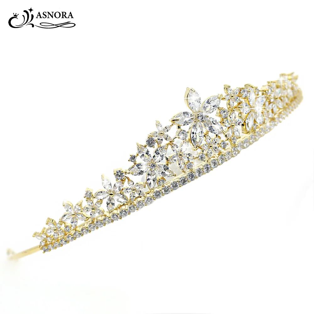 

ASNORA Elegant Gold Tiara Crowns Wedding Hair Accessories Shiny Crystals Zircon Hair Jewelry Accessories Free Shipping